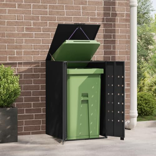 Keyroto Mülltonnenbox 1-er Mülltonnenhaus für 1X Tonnen 120 und 240 Liter, 1er Mülltonnenbox Müllcontainer Mülltonnenschrank, Stahl verzinkt, Farbe Schwarz