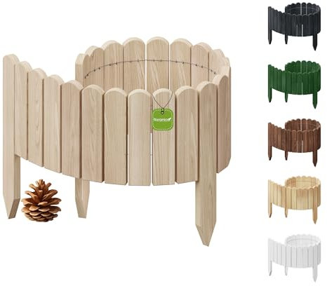 Floranica Rollborder Flexibler Holzzaun 100 x 30 cm Unbehandelt Beeteinfassung Deko für Gartenzaun Rasenkante Umzäunung Gartenzaun für Rasenflächen Hochbeete für Garten