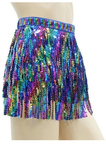 HWJFDC Bauchtanz Hüfttuch Bauchtanz-Schal for Frauen, Pailletten, Metall, bunt, Bauchtanz, Hüfttuch, Gürtel, Taillenketten, Quasten, Rock(Bule)