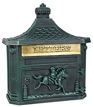 CWCQGH Retro-Briefkasten aus Aluminiumguss, wandmontiert, regenfest, für den Außenbereich, in Hausform, mit sicherem Schloss, 2 Schlüsseln, Briefkasten für Villa, grün