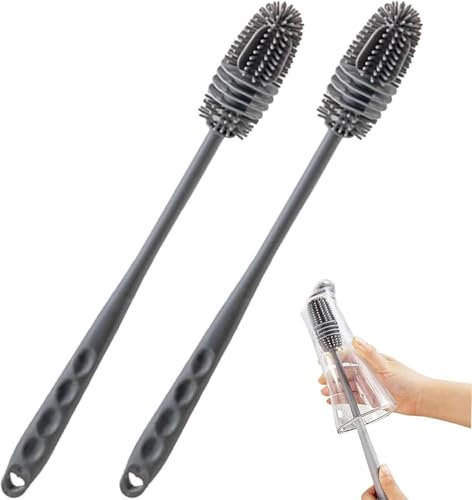 Silicone Bottle Brush,HITHIKA Long Handle Soft baby Bottle Cleaner Brush for Cleaning Bottles Glass Cup Thermoses Vase, Water Bottle Cleaning Brush,Suitable for Kitchen Bottles Coffee Cup (2)
