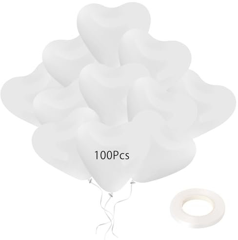 HENGBIRD Lot de 100 Ballons Coeur Blanc, Gonflables et Helium Pour Mariage, Saint Valentin, Anniversaire, Fête