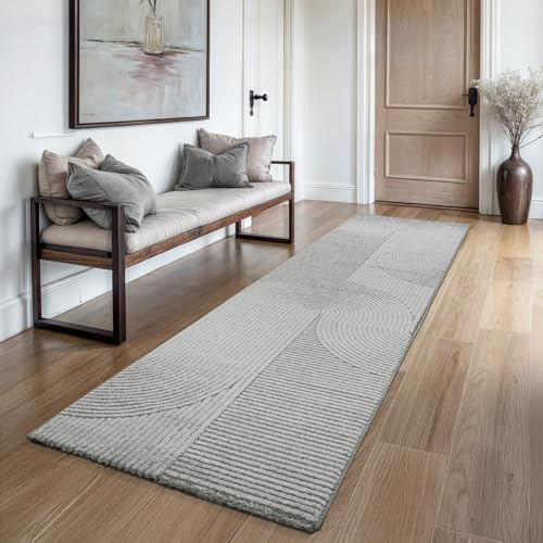 the carpet Everest - Moderner Kurzflor Teppich Hoch-Tief-Struktur, 3D-Effekt, weiche Oberfläche und hohe Flordichte, ideal für Wohnzimmer & Schlafzimmer, Panglao Design, Grau, 80 x 300 cm