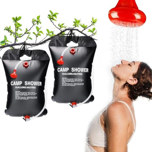 Yuragim Pack of 2 Solar Camping Shower, Solar Shower Bag, 20 L, Mobile Solar Shower Camping Shower Set, Outdoor Shower, Camping, Portable Solar Water Bag for Garden, Travel Shower with Shower Head