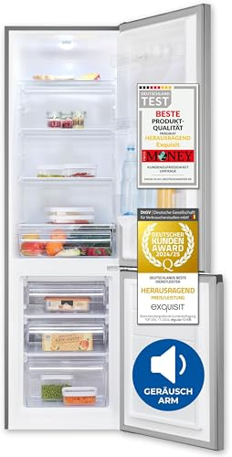 Exquisit Kühl-Gefrierkombination freistehend 262 Liter - Inoxlook | 4 Glasablagen, 3 Gefrierschubladen, LED-Beleuchtung, Alarmfunktion, Energieklasse D – für 3–4 Personen