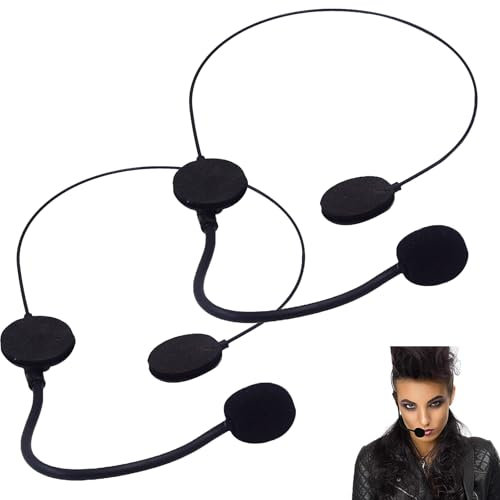 Microfono Giocattolo,Falso Rock Star Singer Microfono,Cuffie Accessorio per Costume,Cuffia Nera con Microfono,Accessori per Cuffie Cosplay,Oggetti di Scena per Feste di Halloween,2 Pcs