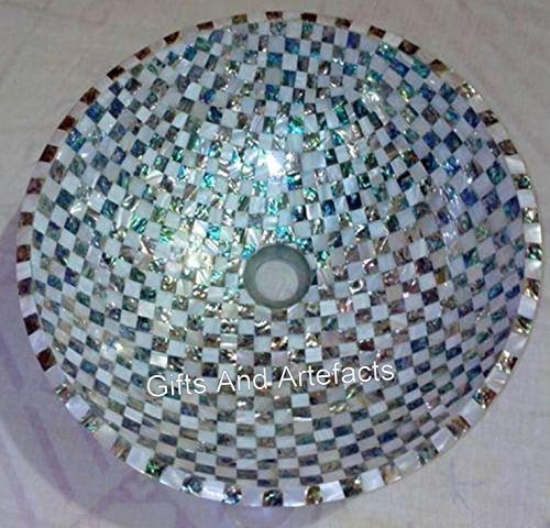 Fregadero de madreperla de 45,7 x 45,7 cm, cuenco de lavado de manos de madre perla, lavabo de piedra brillante, accesorios para el hogar, lavabo de mármol