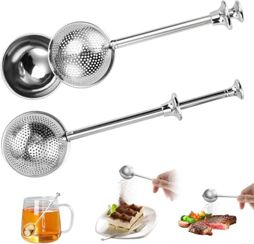 Tea Infuser for Loose Leaf Tea, Loose Leaf Tea Ball Strainer Steeper Stainless Steel Long Handle Fine Mesh Tea Diffuser for Mugs,Sifter for Baking Sugar Shaker Flour Duster (Full+Half)