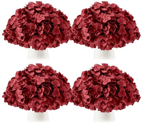 Tigeen 50 Pcs Hydrangea Artificial Flowers Bulk 7.48 Inch Artificial Hydrangeas with Removable Stems Faux Flowers Wedding Decor for Home Garden Party Decoration DIY Project (Burgundy)