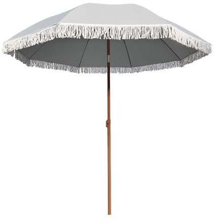 Fransen Sonnenschirm 185 cm Outdoor Strandschirm mit Fransen UPF 50+ für Sonnenschutz Strand, Kippbarer Terrassenschirm Wasserdicht Balkonschirm für Terrasse, Hof, Patio