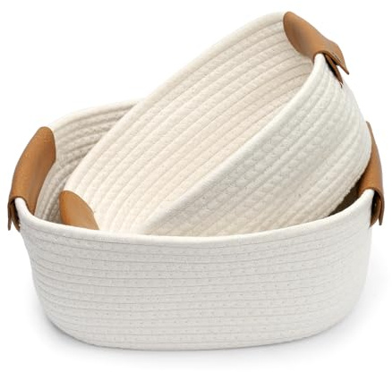Aufbewahrungskorb Beige,2er Set Aufbewahrungskorb Geflochten,Aufbewahrungskörbe Bad,Korb Geflochten Baumwoll,Korb Aufbewahrung Kinderzimmer,Körbchen Aufbewahrung Klein für Spielzeug Wohnzimmer Deko