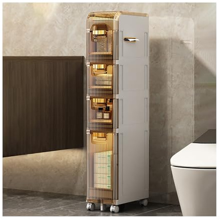 Meuble de rangement fin pour salle de bain avec tiroirs - Meuble d'angle haut pour petits espaces - Sur pied - Idéal pour l'organisation de la baignoire et du lavabo - Blanc