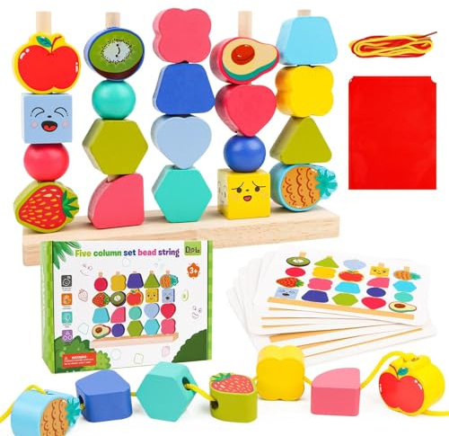 Montessori Spielzeug ab 2 3 4 5 6 Jahre, Holzspielzeug mit Steckspiel, Fädelspiel, Bausteinen & Stapelsteinen, Sortierspiel & Lernkarten, Pädagogisches Lernspiele Geschenk für Baby, Jungen & Mädchen