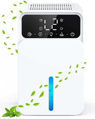 Deshumidificateur d air 1500ML, Déshumidificateur d air Electrique avec Minuterie, Dégivrage Automatique, Arrêt Automatique, Silencieux, 7 Lumières de Couleur, Pour Bain Armoire Chambre à Coucher