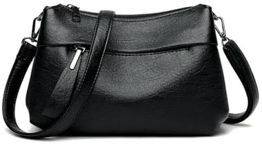 Gyios Sac Élégant À Bandoulière pour Femmes avec Design De Texture Unique Main en Cuir Souple Poches Fermeture Éclair-Noir
