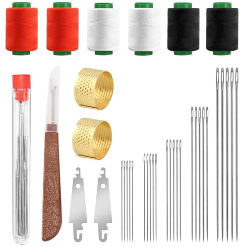 Kit de 37 agujas de coser de acero de ojo grande. Incluye 25 agujas de acero, 1 descosedor de hilo, 2 enhebradores, 6 hilos, 2 dedales y 1 tubo de almacenamiento para zurcir. Regalo ideal