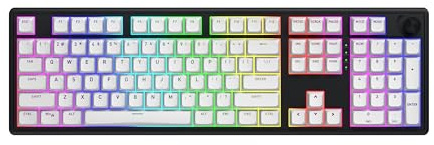 HATOR Skyfall 100 Wireless Teclado Gaming mecánico inalámbrico, 100%, Hot-Swap, RGB, Gasket-Mount, N-Key Rollover, 1000Hz, 2.4GHz/Bluetooth 5.3/USB-C, PC/Mac, US/ANSI Layout (QWERTY), Negro/Blanco