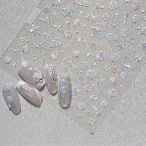 3D Aurora Nail Sticker, Sommer Nagelsticker, Muscheln Seestern Nagel Sticker, Fantasie Nagelsticker Selbstklebend, Geprägt Nail Stickers, Nagelstickesr Kinder, Für Niedlich Süß Girl Handbuch Diy