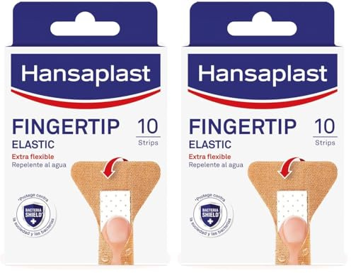 Hansaplast Fingertip Elastic Apósitos adhesivos para la yema de los dedos, apósitos para heridas en dedos repelentes al agua y extraflexibles, bloquean el 99% de las bacterias, 10 unidades