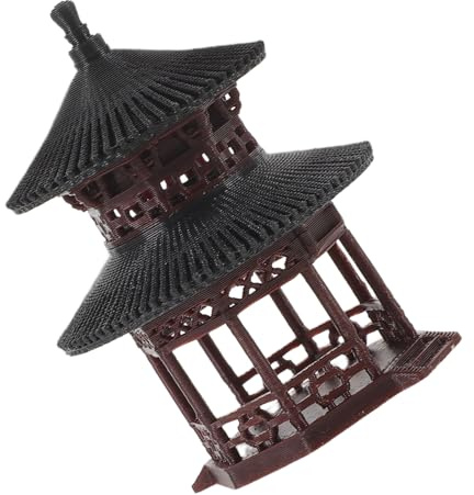 GARVALON Mini Statua in Resina per Interni a Doppio Tetto Padiglione da Giardino in Miniatura per Decorazioni da Tavolo Ornamento Asiatico per Bonsai e Micro-Paesaggi Resistente per