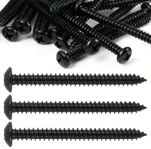 40 tornillos autorroscantes M5 x 60 mm para madera de acero al carbono con cabeza redonda, chapados en zinc negro, ideales para proyectos de muebles y bricolaje