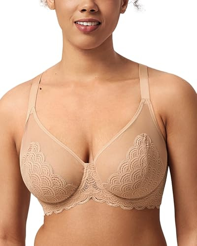 HSIA Bras for Women Minimiser UK Lace Mermaid Scales Underwired Non Padded | Full Coverage, Plus Size, Breathable Mesh, Soft, Back Side Smoothing, Bra for Large Breasts, Adjustable Wide Strap