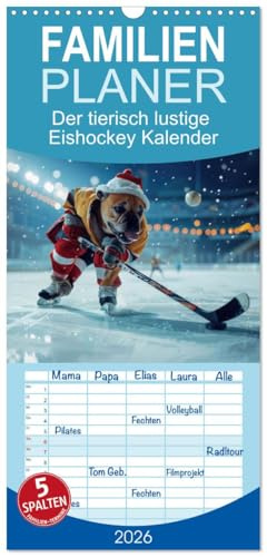 Familienplaner 2026 - Der tierisch lustige Eishockey Kalender mit 5 Spalten (Wandkalender, 21 cm x 45 cm), CALVENDO: Lustige Tiere in ... täglich zum Lachen (CALVENDO Sport)