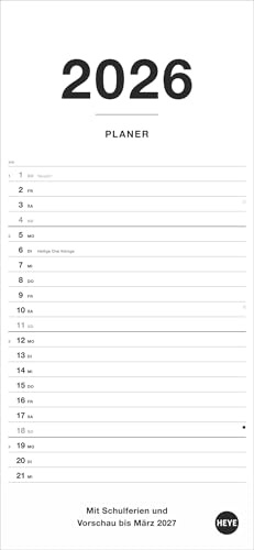 Black&White Planer 2026: Praktischer Streifenkalender für ein oder zwei Personen im minimalistischen Schwarzweiß-Design. Terminübersicht leicht gemacht im Hochformat 16 x 34,7 cm (Familienplaner Heye)