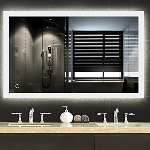 Turefans Montage mural, Miroir de salle de bain, Miroir LED, Interrupteur tactile + anti-buée + 2835LED (70 x 90 cm)