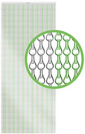 Xterminate Fly Blind Screen Chain Curtain for Doors | Premium Heavy Duty Metal Aluminium Fly Chains c/w 2 Spare Chains and Hanging Fixtures For Doorways, Patio Doors, Conservatories (Green and Silver)