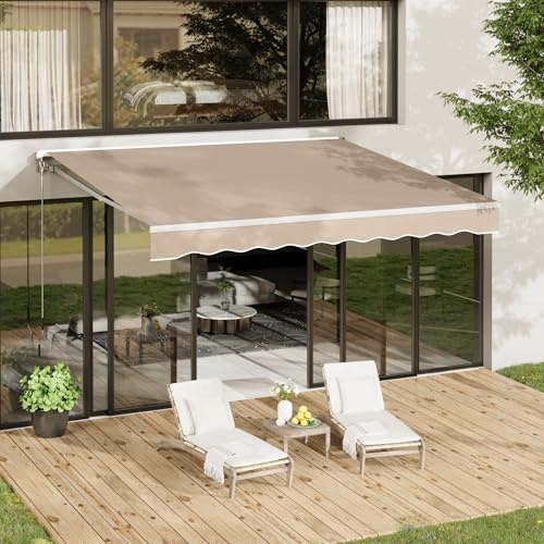 AECOJOY 8.2'×6.5' Patio Awning Retractable Sun Shade Awning Cover Outdoor Patio Canopy Sunsetter Deck Awnings with Manual Crank Handle, Beige