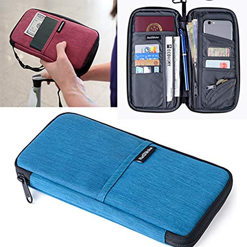 Egurs Reisepass Tasche Reisepasshülle Reisegeldbörse Familie Reiseorganizer Reisedokumententasche Wasserdicht Reise Brieftasche Pass Hülle Blau