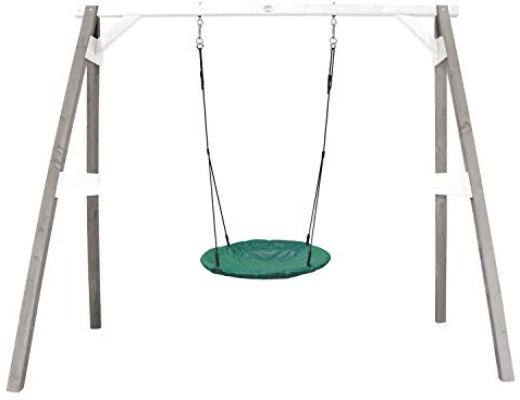 AXI Summer Nest Swing with frame of wood in grey & white | Free-standing swing for children with nest swing seat | Swing set only for garden/outdoors