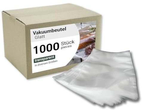 dm-Folien PROFI Vakuumbeutel 1.000 Stück I 200 x 300 mm I Glatte, reißfeste Beutel für Kammer-Vakuumiergerät I Stärke 90 µ I BPA-frei, lebensmittelecht, mikrowellen- & kochfest