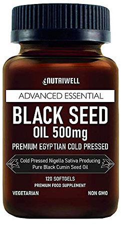 Black Seed Oil Softgel 120 Vegetarian Capsules 500mg - Non GMO - Cold Pressed Nigella Sativa Producing Egyptian Black Cumin Seed Oil, Vegan & Vegetarian – Made by Nutri Well in UK