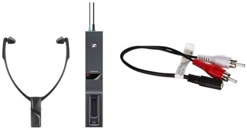 Sennheiser RS 2000 Kabelloser TV-Kopfhörer, schwarz & Goobay Audio/Video Kabel (3,5mm Stereo Kupplung auf 2X Cinchstecker) 0,2 m