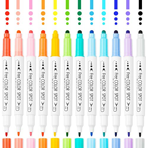 NiArt Marqueurs DOT à double pointe 12 couleurs – Point rond, pointe fine et fibre pour l'art, le coloriage, le journal, le lettrage à la main, les croquis, l'anime et l'illustration – Double