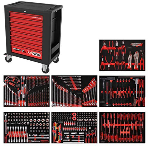 KS Tools 815.7399 PERFORMANCEplus Werkstattwagen P15 mit 8 Schubladen, bestückt mit 399 Werkzeugen in 7 Einlagen für 7 Schubladen