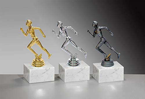 Henecka 👟 Leichtathletik-Pokal, Leichtathletik-Trophäe, Leichtathletik Herren auf Marmorsockel, mit Wunschgravur, wählbar in 3 Farben (Gold)