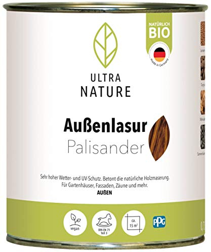 ULTRA NATURE Außen Lasur, 0,75L, Palisander, Vegan, Natürlich Bio, Lösemittelfrei, Holzschutzlasur