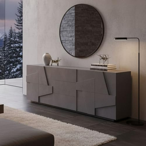 Dmora - Buffet Mason, Buffet de cuisine avec 4 portes et 3 tiroirs, Buffet de salon, 100% Made in Italy, 224x44h86 cm, Ardoise