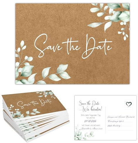 Kackspecht 40 Save the Date Karten im Set I Elegante Postkarten für die Hochzeit I Hochwertige Hochzeitseinladungen auf 300g Cremepapier I Wir heiraten! Hochzeitseinladung