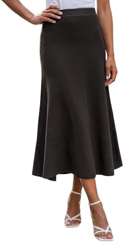 Roman Knitted Skirt for Women UK Ladies Midi Maxi Full Length Winter Autumn A-Line Swing Pull On Smart Casual Work Office Elasticated Waist Flattering Knit Knitwear - Black - Size 12