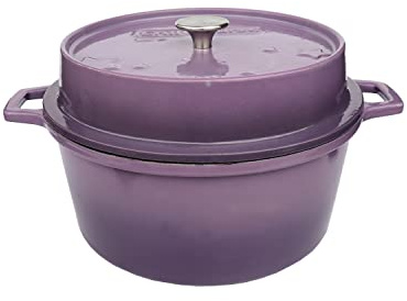 Grillfürst farbig emaillierter Dutch Oven ca. 6 Liter Fassungsvermögen - stabil stehender Gusseisentopf ohne Füße, lilafarbene kratzfeste Emaillierung, multifunktional, ca. 19,5 x 35,6 cm, DO6