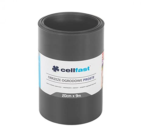 Cellfast Lawn Edging Smooth Garden Fence Flower Bed Edging Mowing Edge Garden Palisade Root Barrier Plastic Graphite 10 cm x 9 m 5901828850882