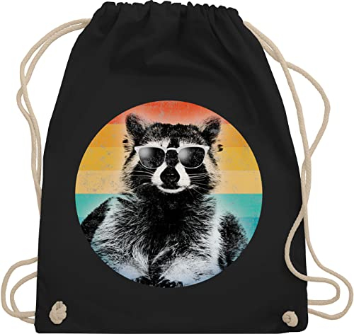 Turnbeutel Rucksack - Vintage Retro - Cooler Waschbär Raccoon - Unisize - Schwarz - waschbären beuteltasche sporttasche sportbeutel tasche bag waschbar