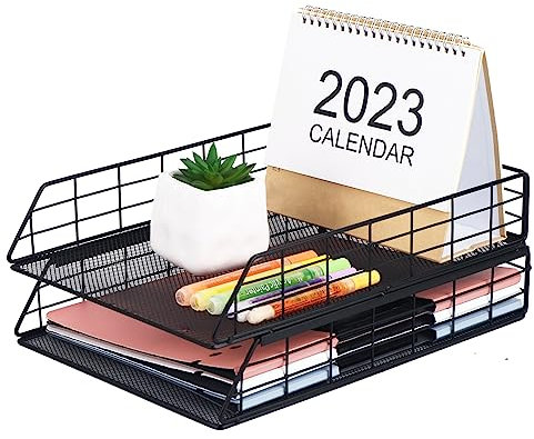Tunnkit Stapelbare Briefablage, Papier-Organizer, Metall-Schreibtisch-Organizer für Brief-/A4-Papieraufbewahrung, geeignet für Büro, Schule, Zuhause, schwarz, 2 Stück