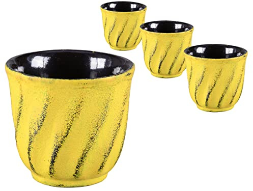 tea4chill Gusseisen Teetasse Bara gelb 120ml. Traditionelle asiatische Gusseisen Teebecher im Set. Ideale Ergänzung für Gusseisen Teekanne.
