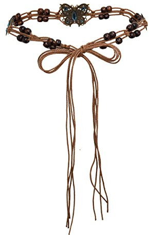TeeYee Damen Mädchen Geflochtene Gürtel Bohemia Bauchkette mit Retro Schmetterling 177cm Lang Tailleband 254