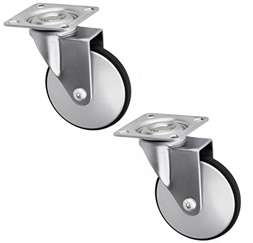 SOTECH 2er Set Design-Möbelrolle LINDAU Ø 50 mm | 30 Kg Tragfähigkeit pro Rolle, 360 Grad drehbar, mit Montageplatte, silbergrau Transportlenkrollen, leise und bodenschonend